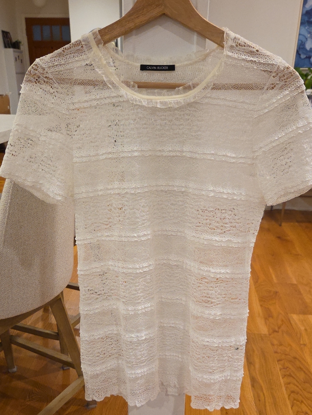 Calvin Rucker Women's Cream Breathable Lace Short Sleeve Tee (S)